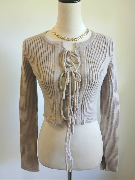 So Me Sweaters - New With Tags-So Me-Cropped long sleeve cardigan-Tan-Size Small